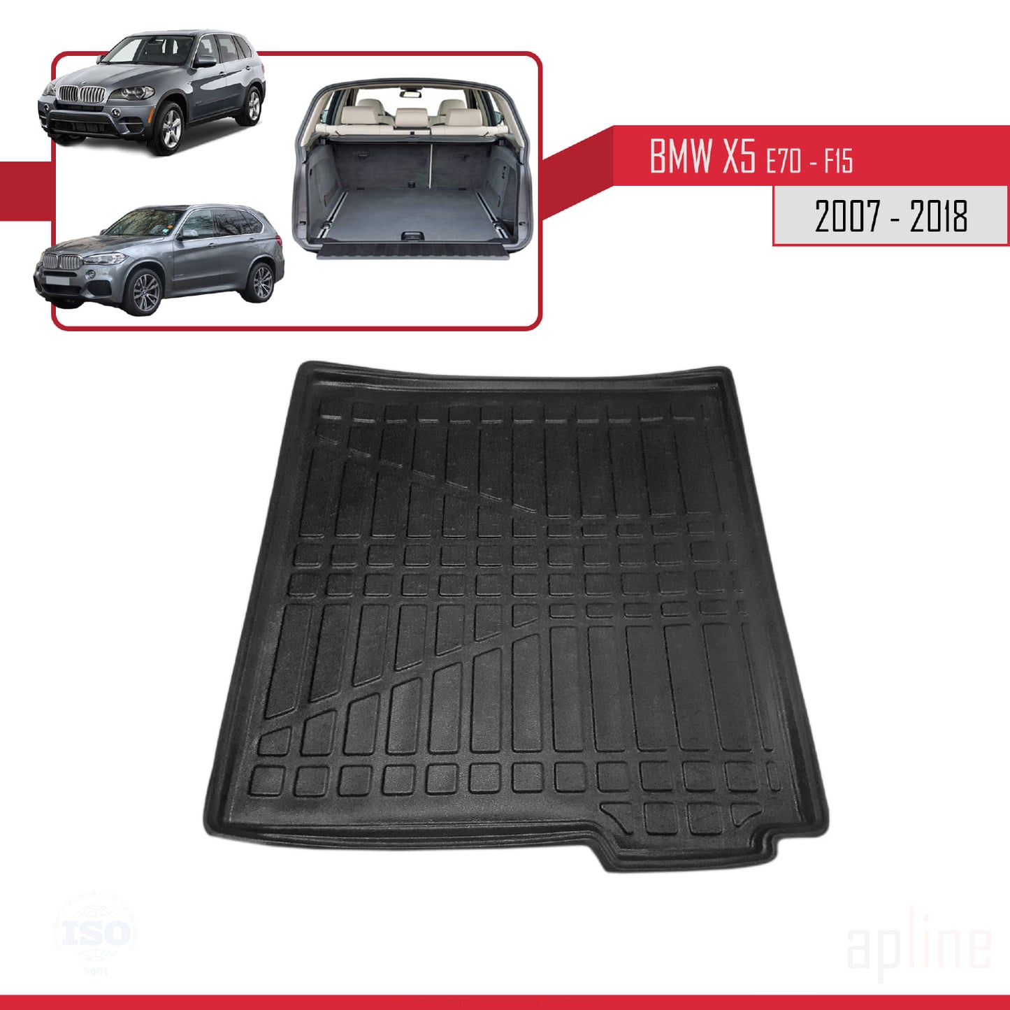 Compatible avec BMW X5 (E70/F15) 2007-2018 Flexible Tapis de Coffre Plancher de Chargement Noir