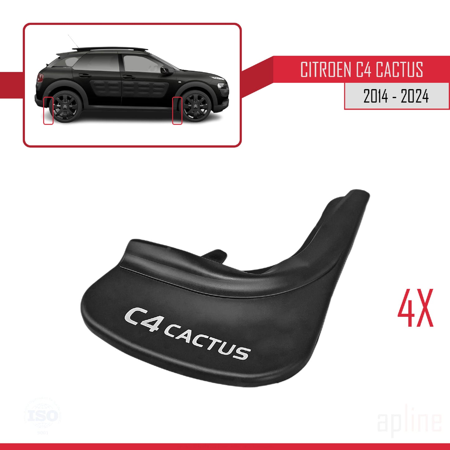 Compatible avec Citroen C4 Cactus 2014-2021 Jeu de Bavettes Garde-boue Avant et Arrière de Voiture 4 Pcs Noir