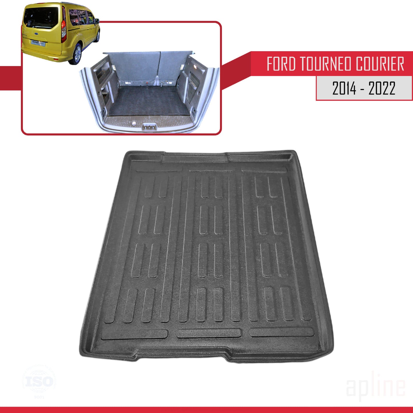 Compatible avec Ford Tourneo Courier 2014-2022 Flexible Tapis de Coffre Plancher de Chargement Noir