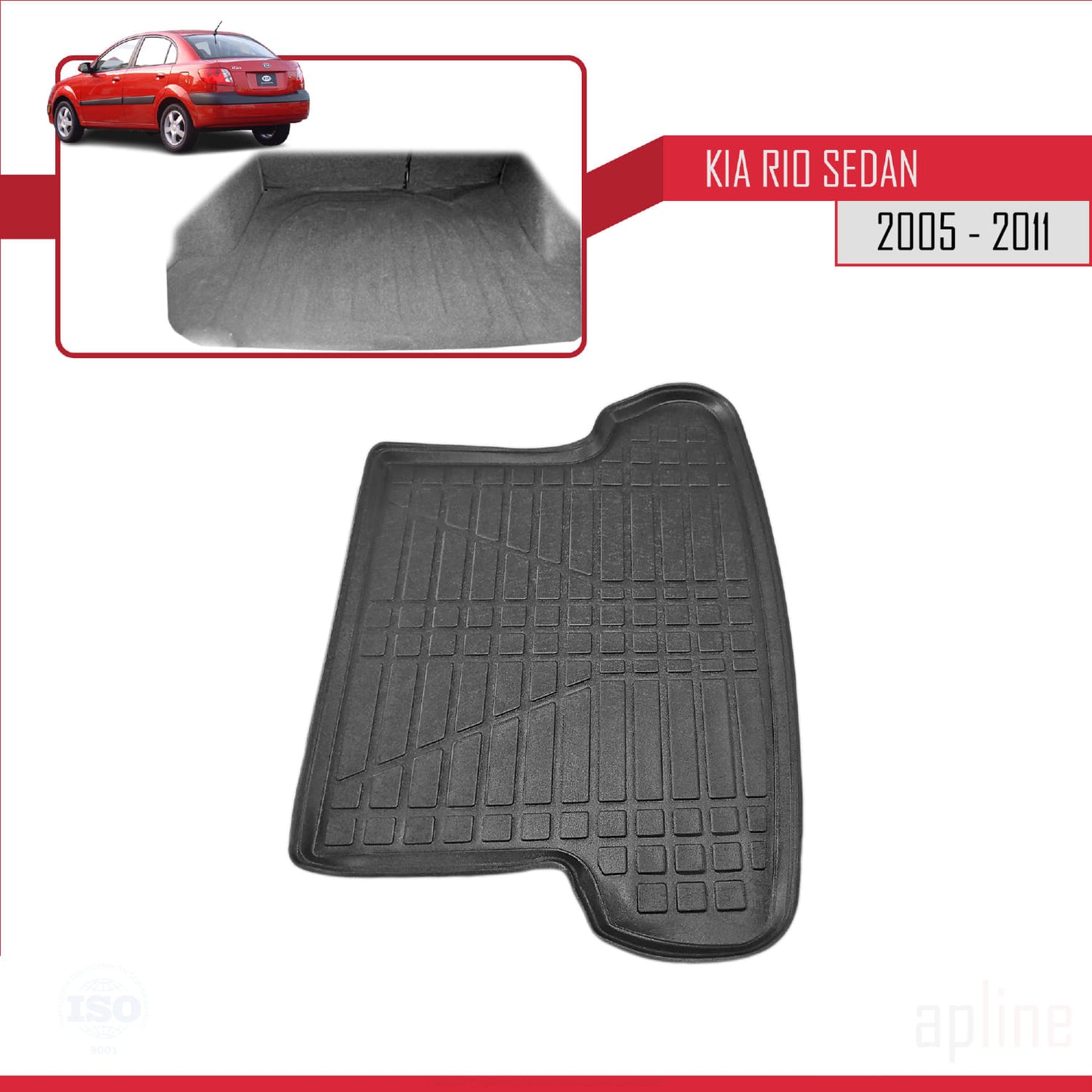 Compatible avec Kia Rio 2 (JB) Berline 2005-2011 Flexible Tapis de Coffre Plancher de Chargement Noir