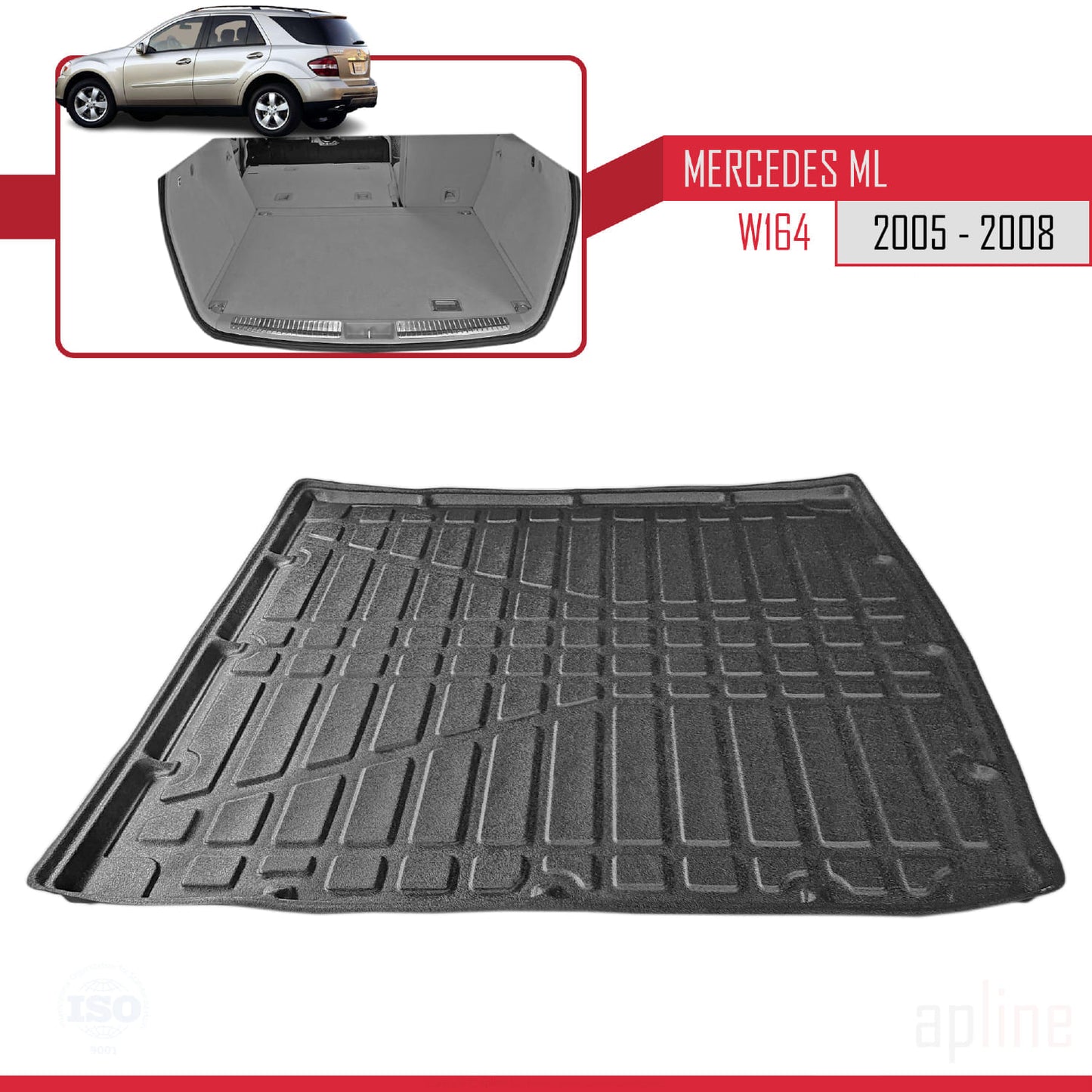 Compatible avec Mercedes Classe M 2 (W164) 2005-2008 Flexible Tapis de Coffre Plancher de Chargement Noir