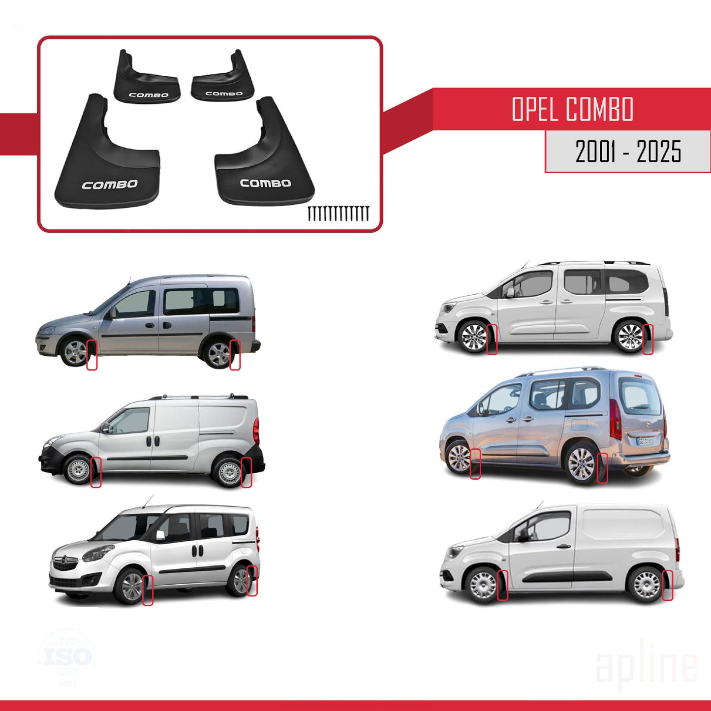 Kompatibel mit Opel Combo 2001-2025 Auto Kotflügel Vorne Hinten Satz 4 Stück Schwarz