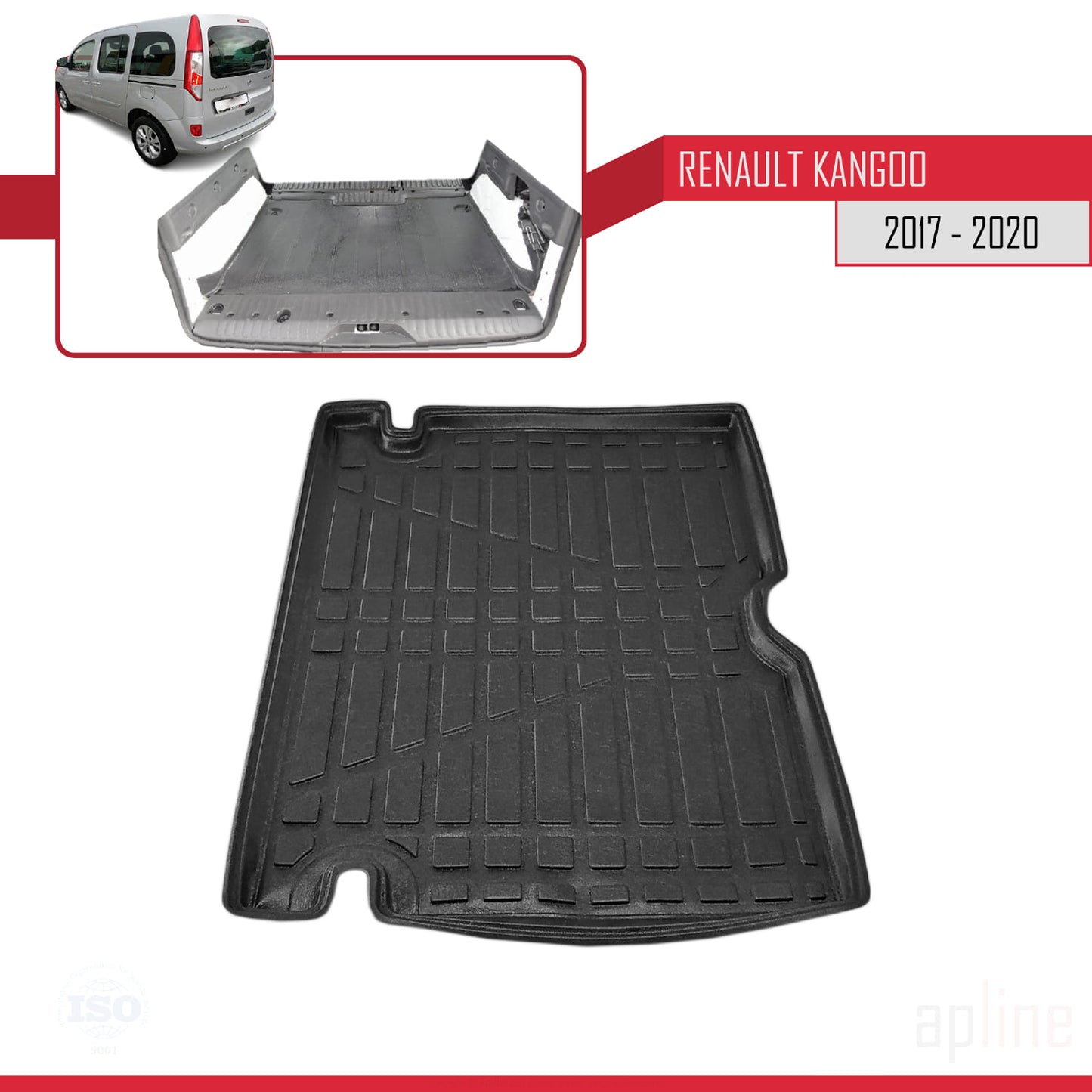 Compatible avec Renault Kangoo 2 (X61) 2014-2020 Flexible Tapis de Coffre Plancher de Chargement Noir