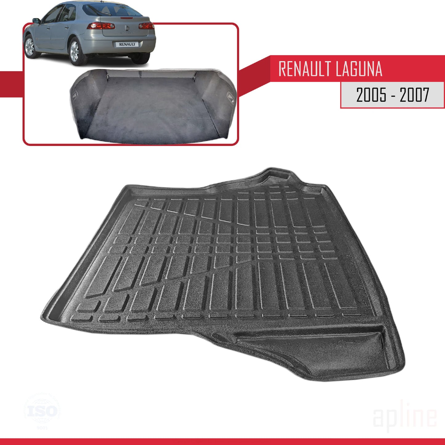 Compatible avec Renault Laguna 2 (X74) Post-Facelift 2005-2007 Flexible Tapis de Coffre Plancher de Chargement Noir