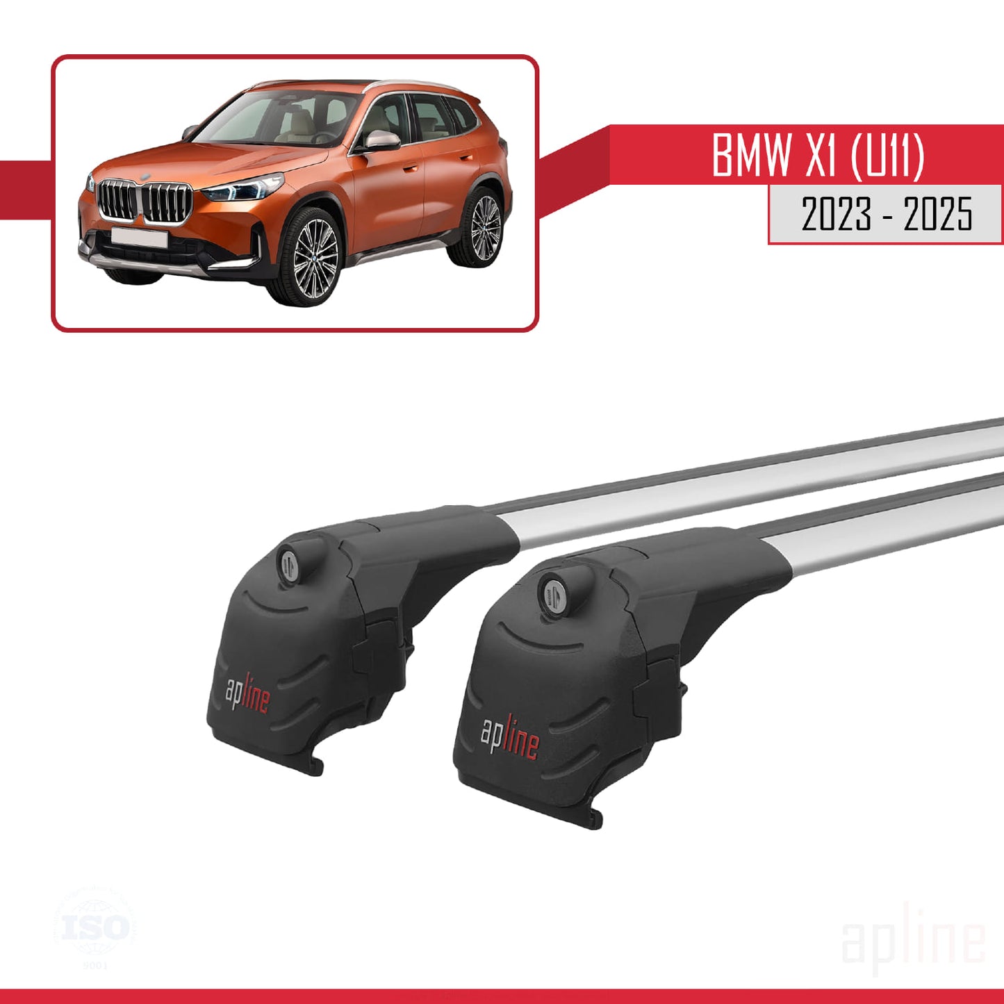 Compatible avec BMW X1 (U11) 2023-2025 ACE-2 Barres de Toit Railing Porte-Bagages de Voiture Gris Aluminium 2 Barres