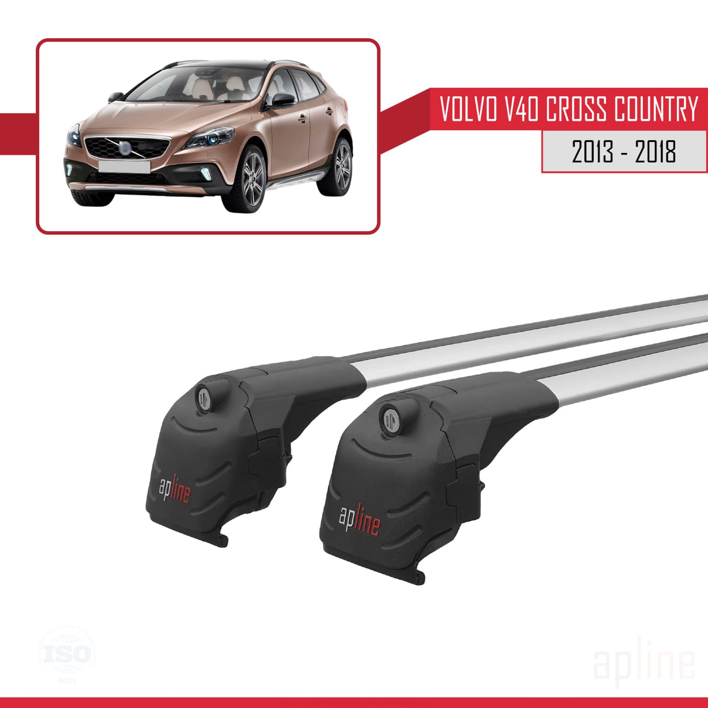 Kompatibel mit Volvo V40 Cross Country 2013-2018 ACE-2 Relingträger Dachträger Auto Gepäckträger Grau Aluminium 2 Stangen