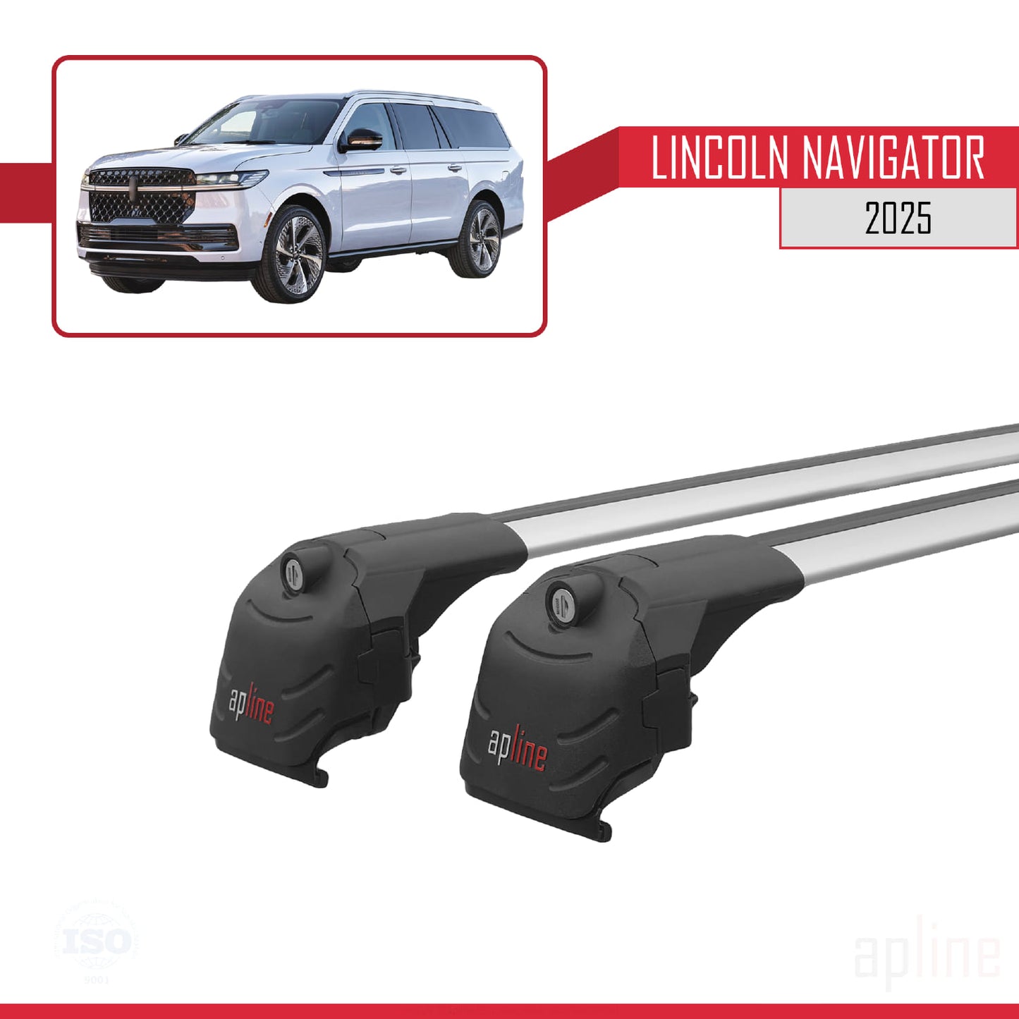 Compatible avec Lincoln Navigator 2025 ACE-2 Barres de Toit Railing Porte-Bagages de Voiture Gris Aluminium 2 Barres