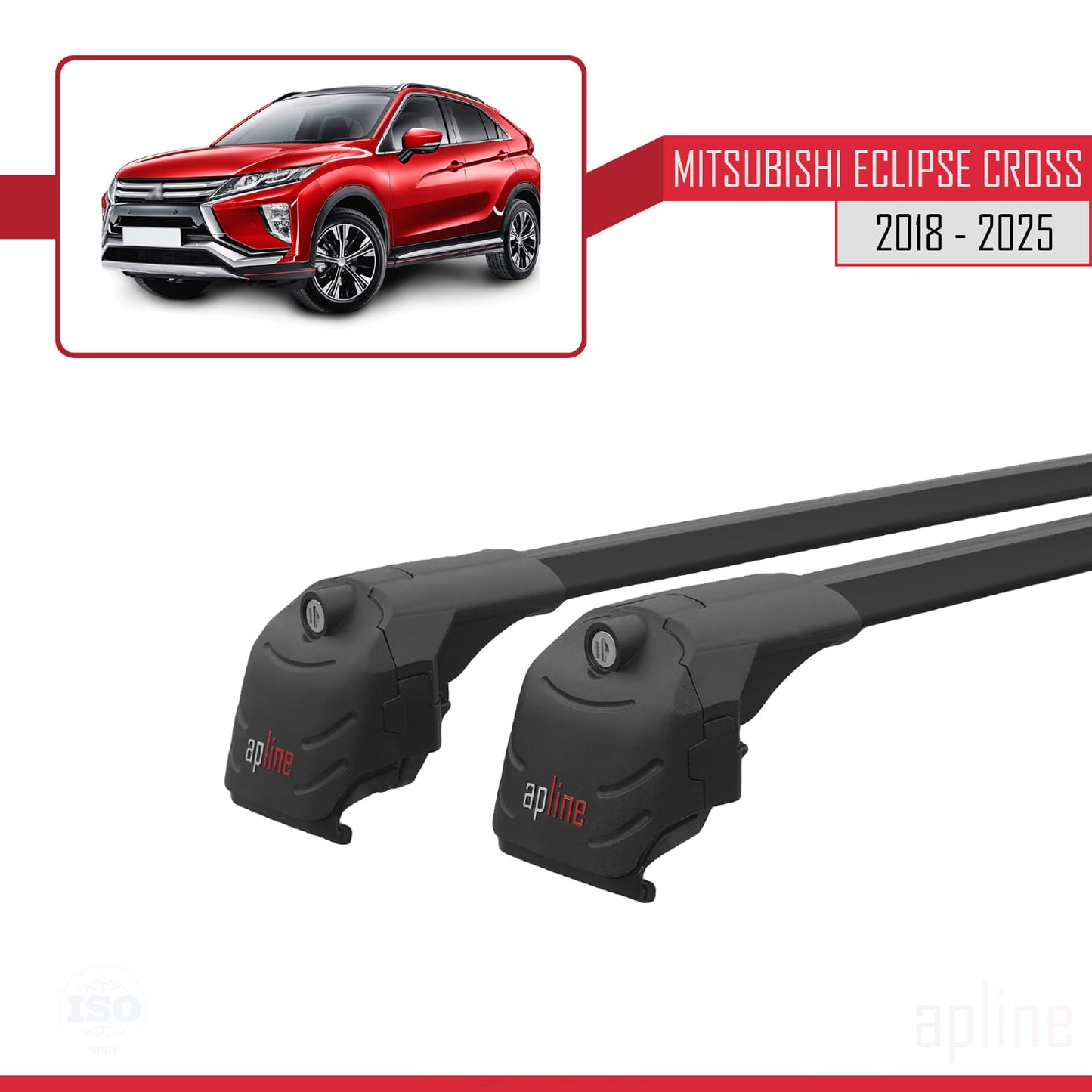 Compatible avec Mitsubishi Eclipse Cross (GK) 2018-2025 ACE-2 Barres de Toit Railing Porte-Bagages de Voiture Noir Aluminium 2 Barres