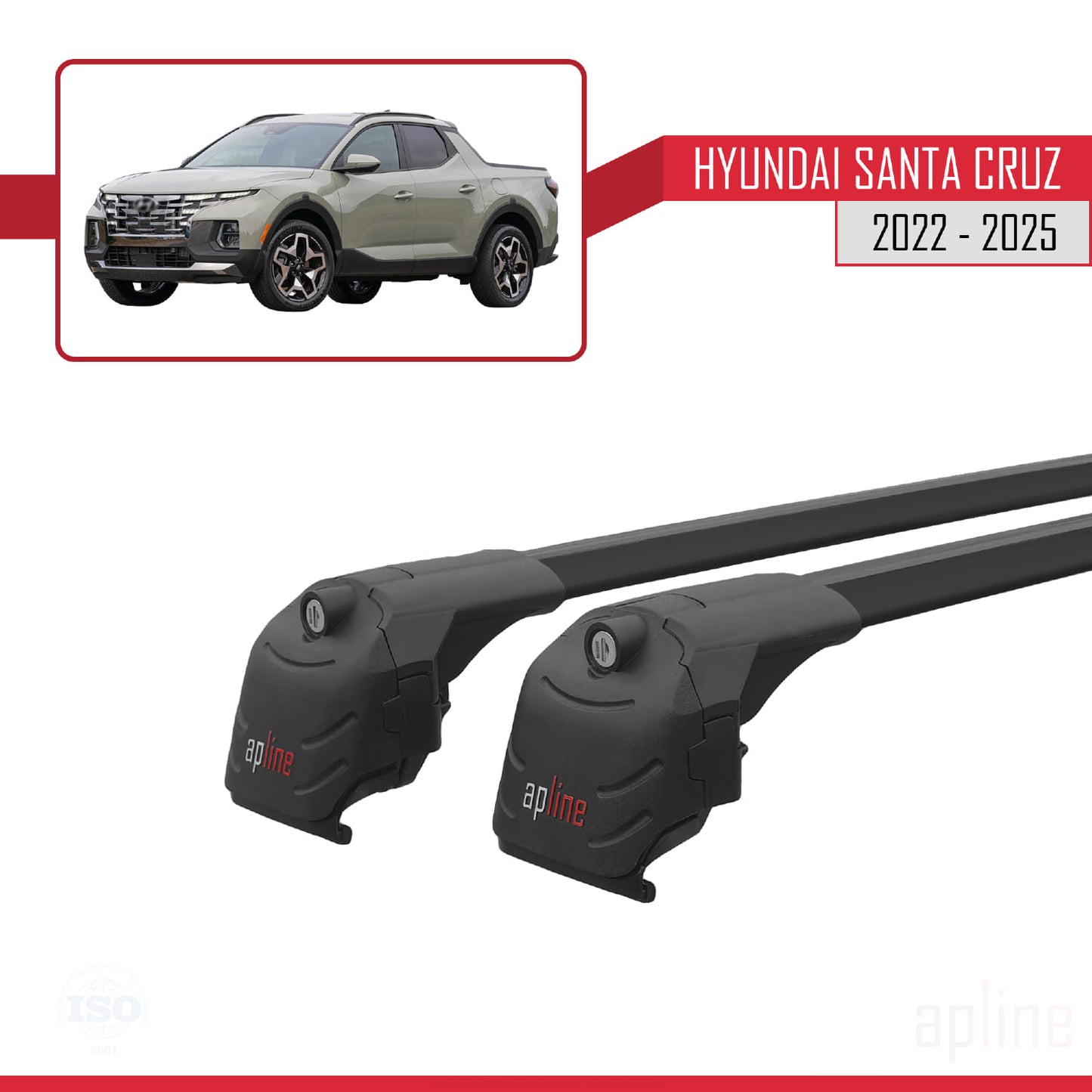Compatible avec Hyundai Santa Cruz (NX4A OB) 2022-2025 ACE-2 Barres de Toit Railing Porte-Bagages de Voiture Noir Aluminium 2 Barres