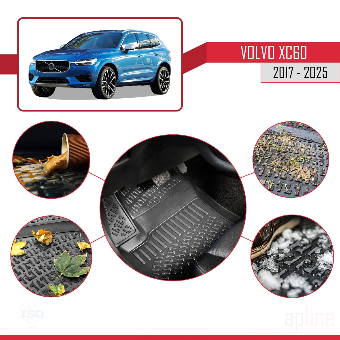 Kompatibel mit Volvo XC60 II 2017-2025 4D Gummimatten Schwarz