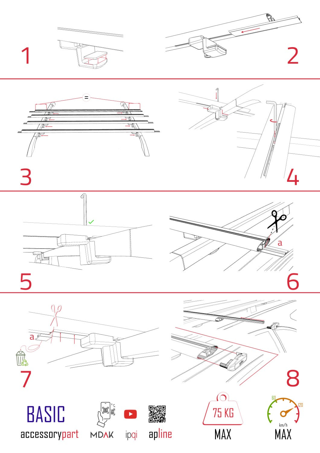 Compatible avec Fiat Doblo 2000-2009 BASIC Model Barres de Toit Railing Porte-Bagages de Voiture Noir Aluminium 4 Barres