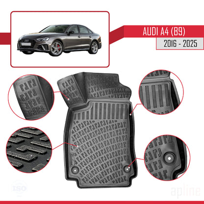 Passend für A4 (B9) 2016-2025 4D Automatten Schwarz