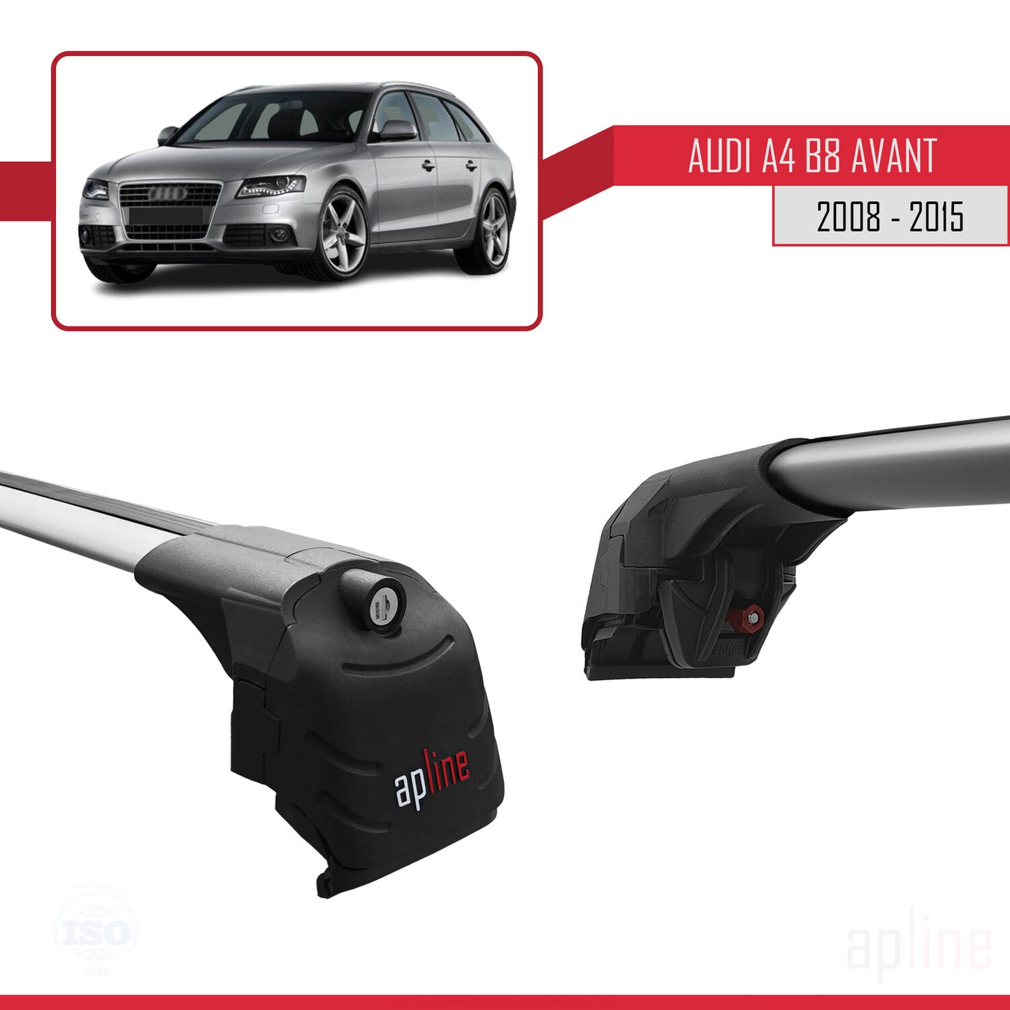 Compatible avec A4 (B8) Avant 2008-2015 ACE-2 Barres de Toit Railing Porte-Bagages de Voiture Gris Aluminium 2 Barres