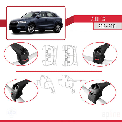 Compatible avec Q3 (8U) 2012-2018 ACE-2 Barres de Toit Railing Porte-Bagages de Voiture Noir Aluminium 2 Barres