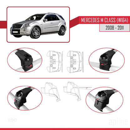 Kompatibel mit Mercedes M Klasse 2 (W164) Post-Facelift 2008-2011 ACE-2 Relingträger Dachträger Auto Gepäckträger Grau Aluminium 2 Stangen