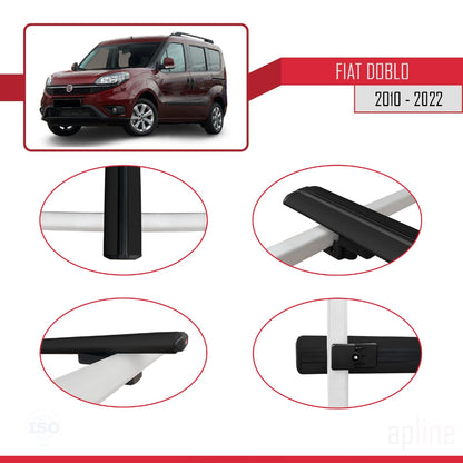 Kompatibel mit Fiat Doblo 2 2010-2022 Basismodell Dachgepäckträger, schwarzes Aluminium, 4 Stangen