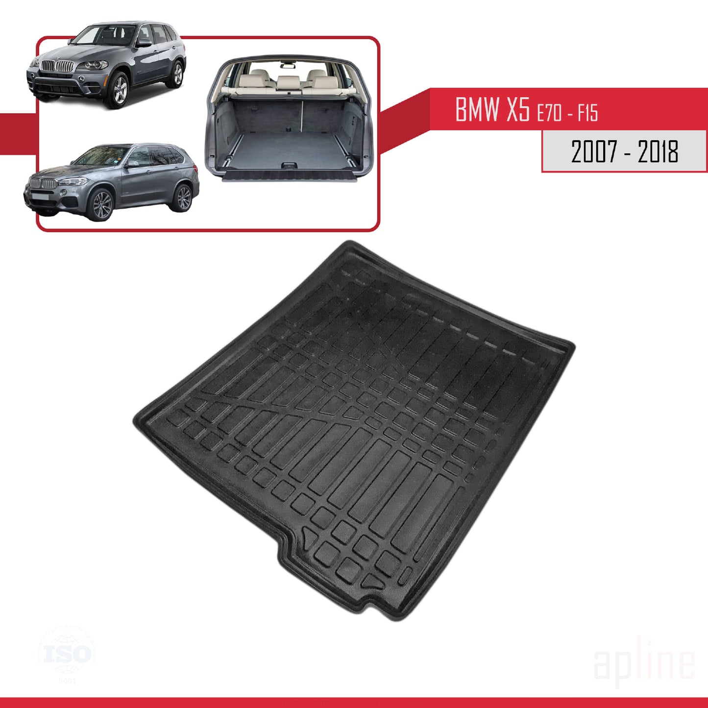 Compatible avec BMW X5 (E70/F15) 2007-2018 Flexible Tapis de Coffre Plancher de Chargement Noir