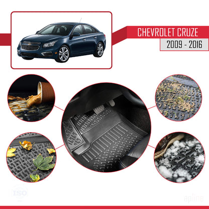 Tapis de Sol pour Chevrolet Cruze 2008-2016 Inodore 4D Tapis en Caoutchouc NOIR