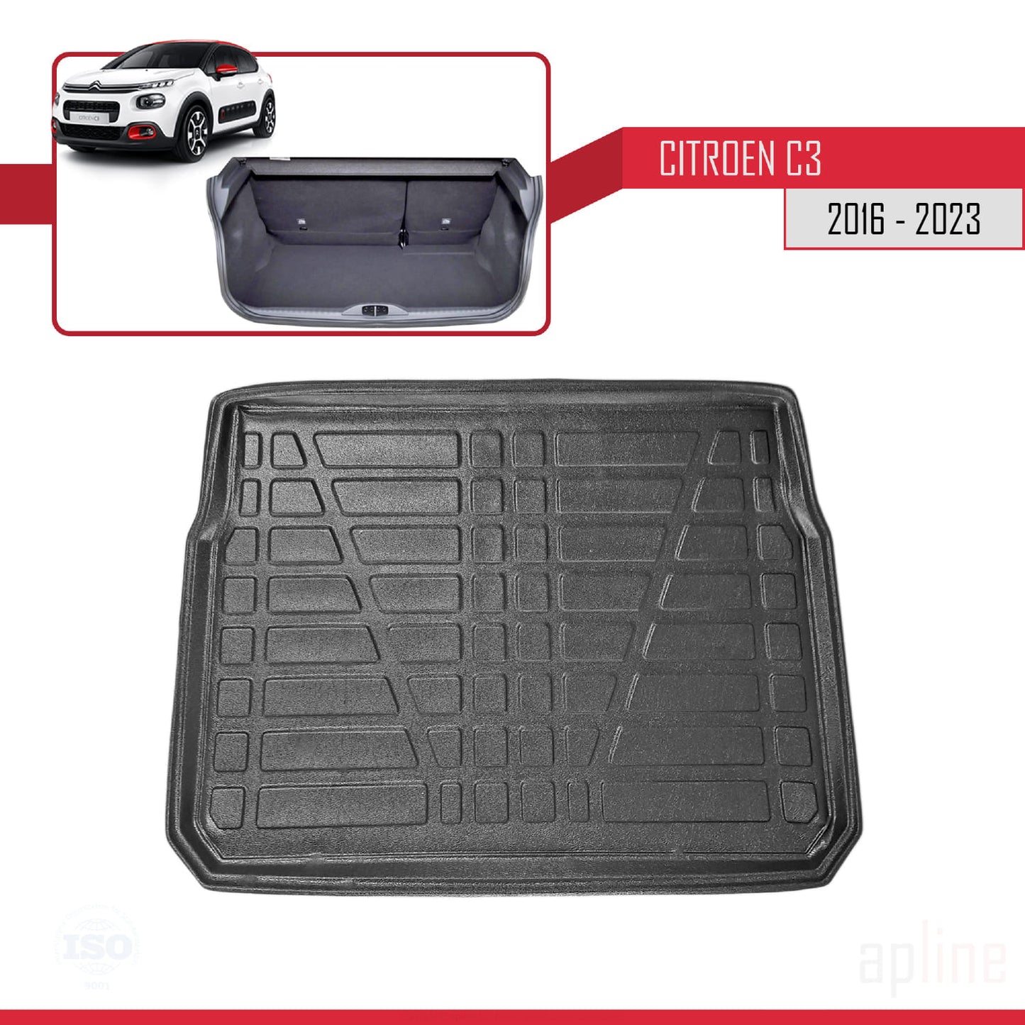 Compatible avec Citroen C3 III (SX/SY) 2016-2023 Flexible Tapis de Coffre Plancher de Chargement Noir