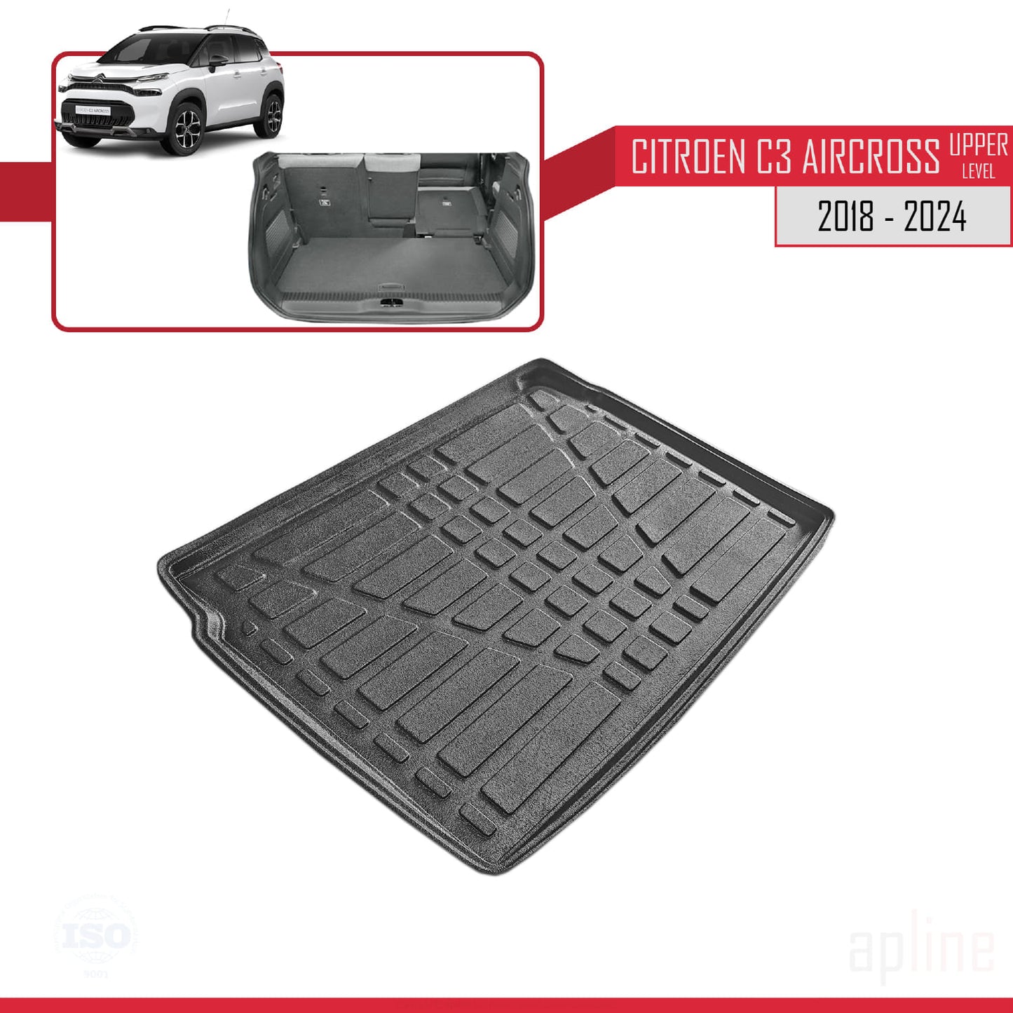 Compatible avec Citroen C3 Aircross (A88) 2018-2024 Flexible Tapis de Coffre Plancher de Chargement Supérieur Noir