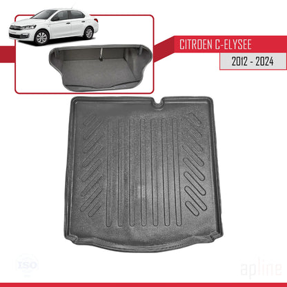 Compatible avec Citroen C-Elysee 2012-2024 Flexible Tapis de Coffre Plancher de Chargement Noir
