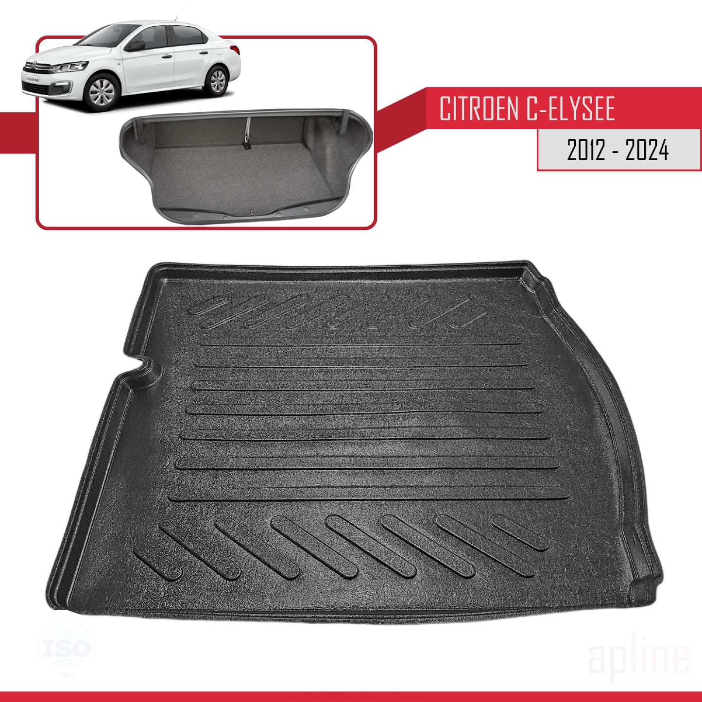 Compatible avec Citroen C-Elysee 2012-2024 Flexible Tapis de Coffre Plancher de Chargement Noir