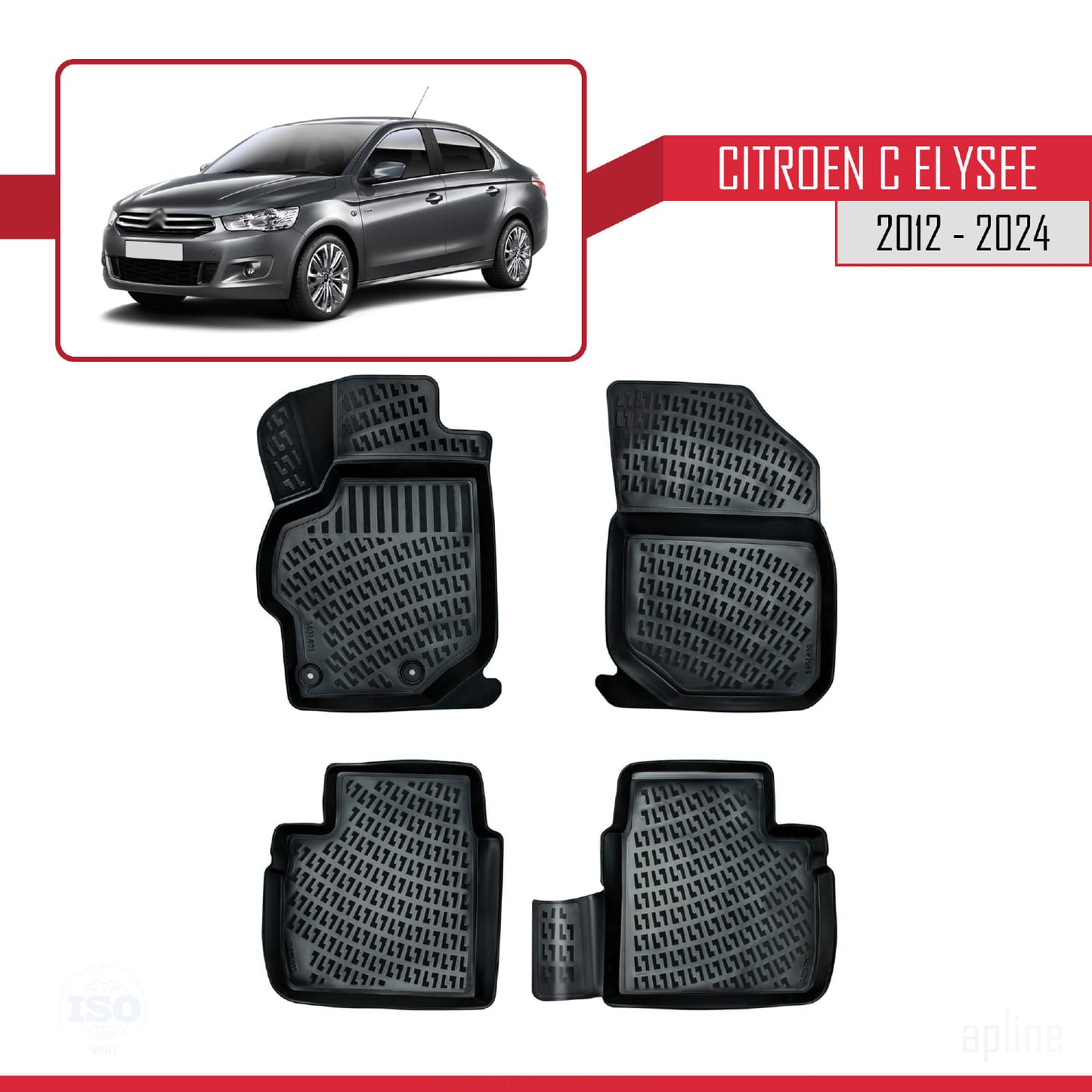 Compatible avec Citroen C-Elysee 2012-2024 4D Tapis de Voiture Noir