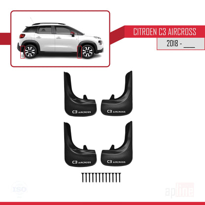 Compatible avec Citroen C3 Aircross (A88) 2018-2024 Jeu de Bavettes Garde-boue Avant et Arrière de Voiture 4 Pcs Noir