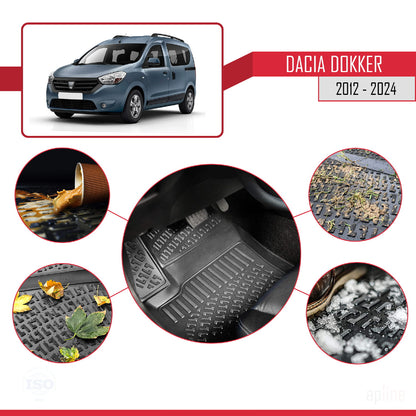 Compatible avec Dacia Dokker (K67) 2012-2024 4D Tapis de Voiture Noir