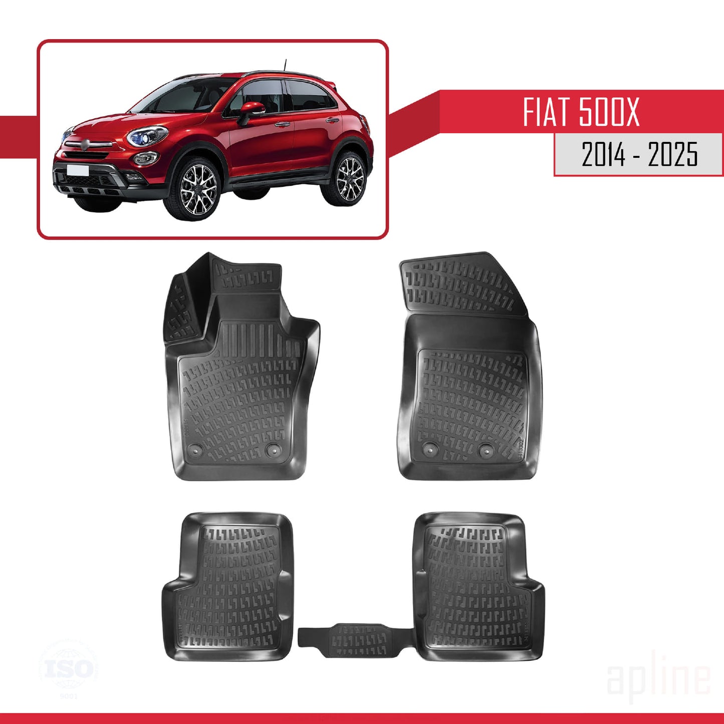 Compatible avec Fiat 500 X 2014-2025 4D Tapis de Voiture Noir