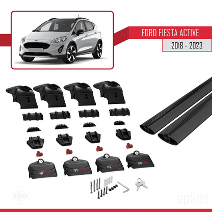 Kompatibel mit Ford Fiesta 7 Active 2018-2023 ACE-2 Relingträger Dachträger Auto Gepäckträger Schwarz Aluminium 2 Stangen