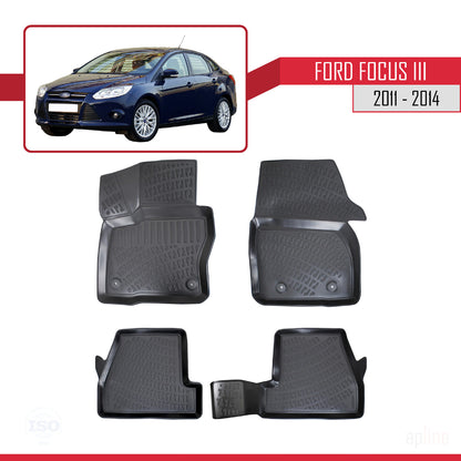 Kompatibel mit Ford Focus 3 (C346) Pre-Facelift 2011-2014 4D Gummimatten Schwarz