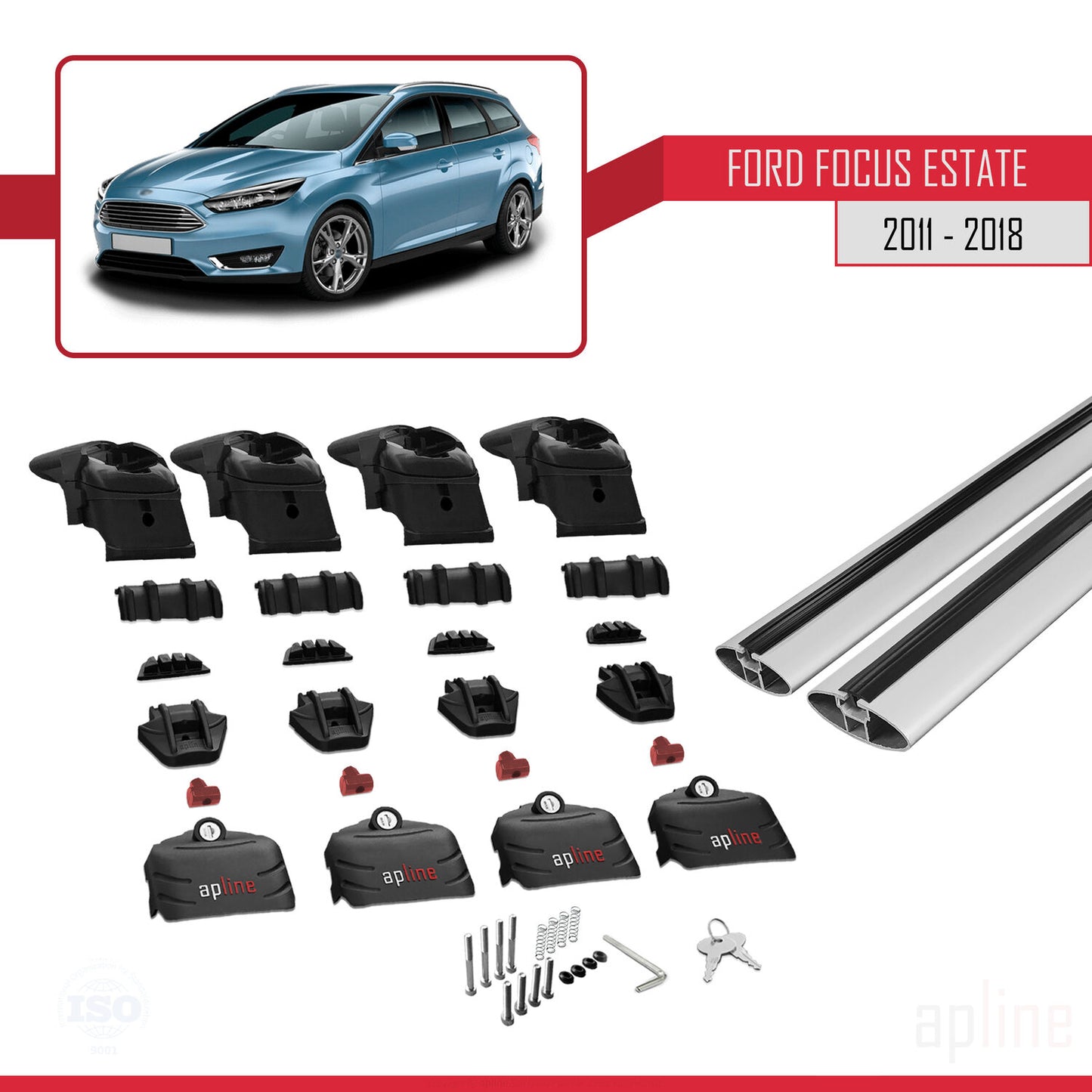 Compatible avec Ford Focus 3 (C346) Break 2011-2018 ACE-2 Barres de Toit Railing Porte-Bagages de Voiture Gris Aluminium 2 Barres