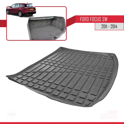 Compatible avec Ford Focus 3 (C346) Break Pre-Facelift 2011-2014 Flexible Tapis de Coffre Plancher de Chargement Noir
