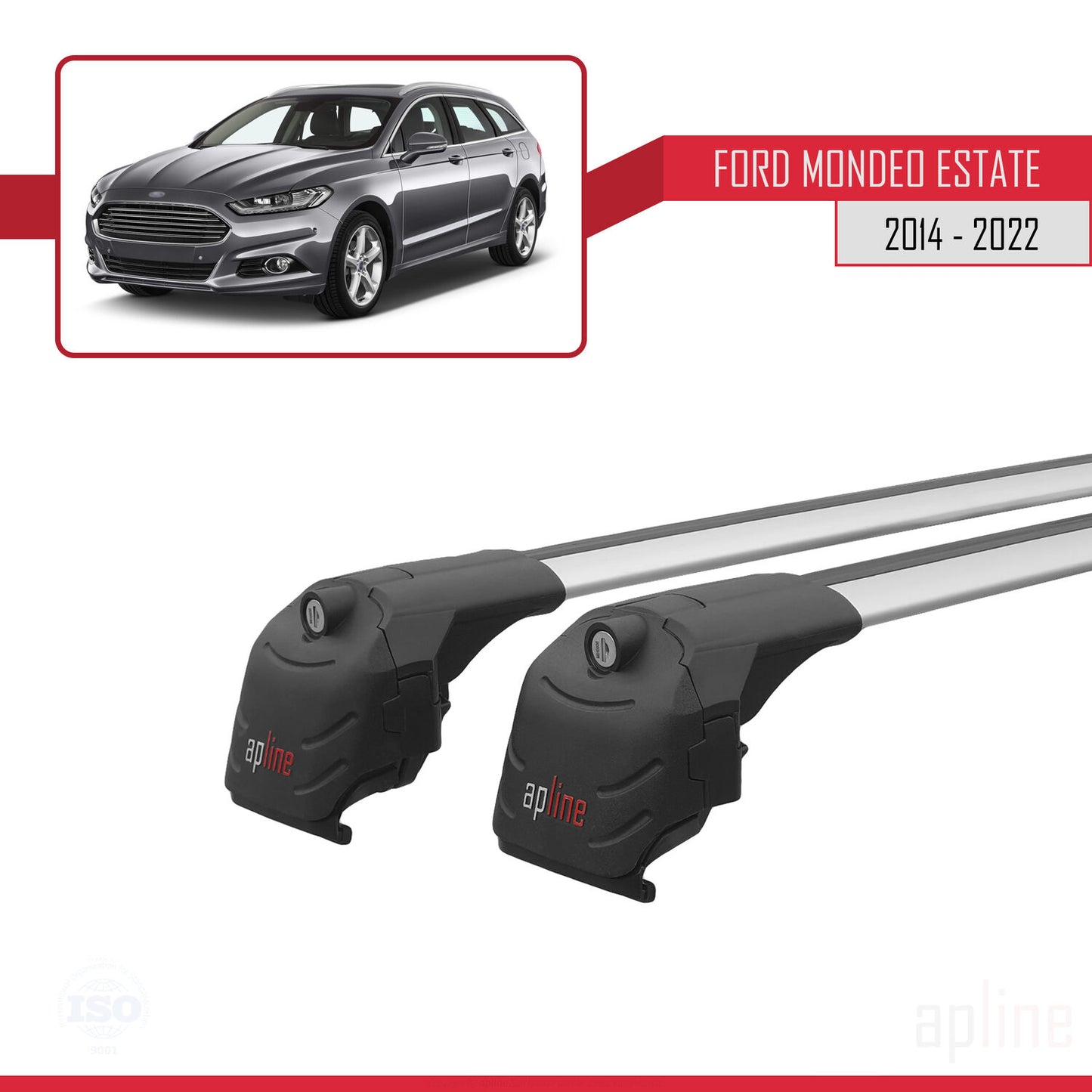 Compatible with Ford Mondeo 4 (CD391) 2014-2022 ACE-2 Car Roof Rack Cross Bar Grey Aluminium 2 Bars
