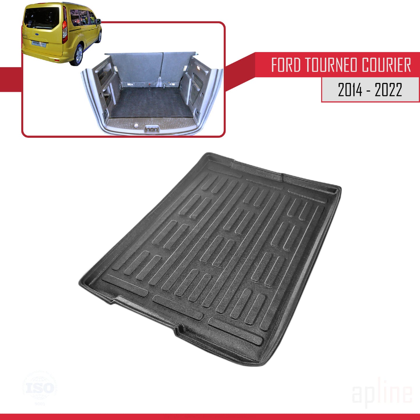 Compatible avec Ford Tourneo Courier 2014-2022 Flexible Tapis de Coffre Plancher de Chargement Noir