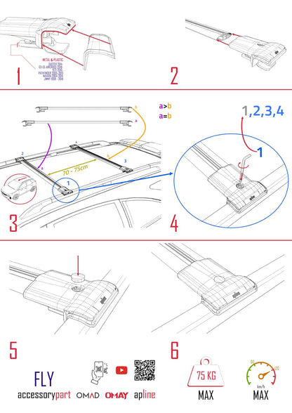Kompatibel mit A6 (C7) Allroad 2012-2015 FLY Modell Dachgepäckträger, graues Aluminium, 2 Stangen