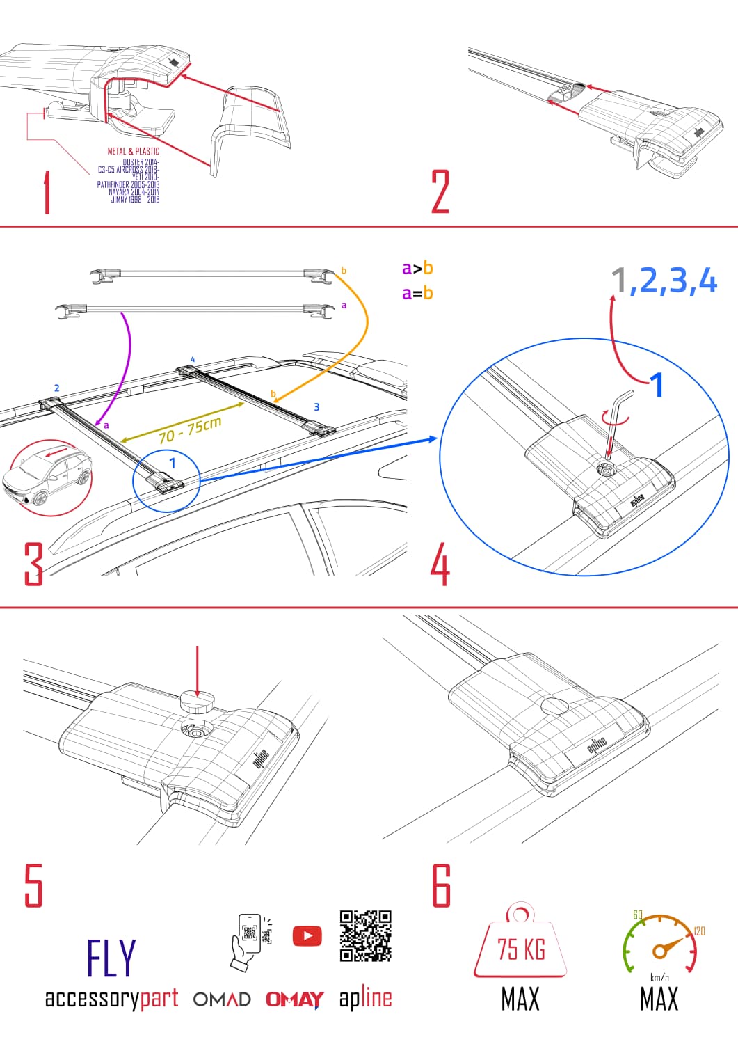 Kompatibel mit Fiat Scudo 2 2007-2016 FLY Modell Dachgepäckträger, schwarzes Aluminium, 2 Stangen