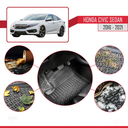 Compatible avec Honda Civic 10 (FC) Berline 2016-2021 4D Tapis de Voiture Noir