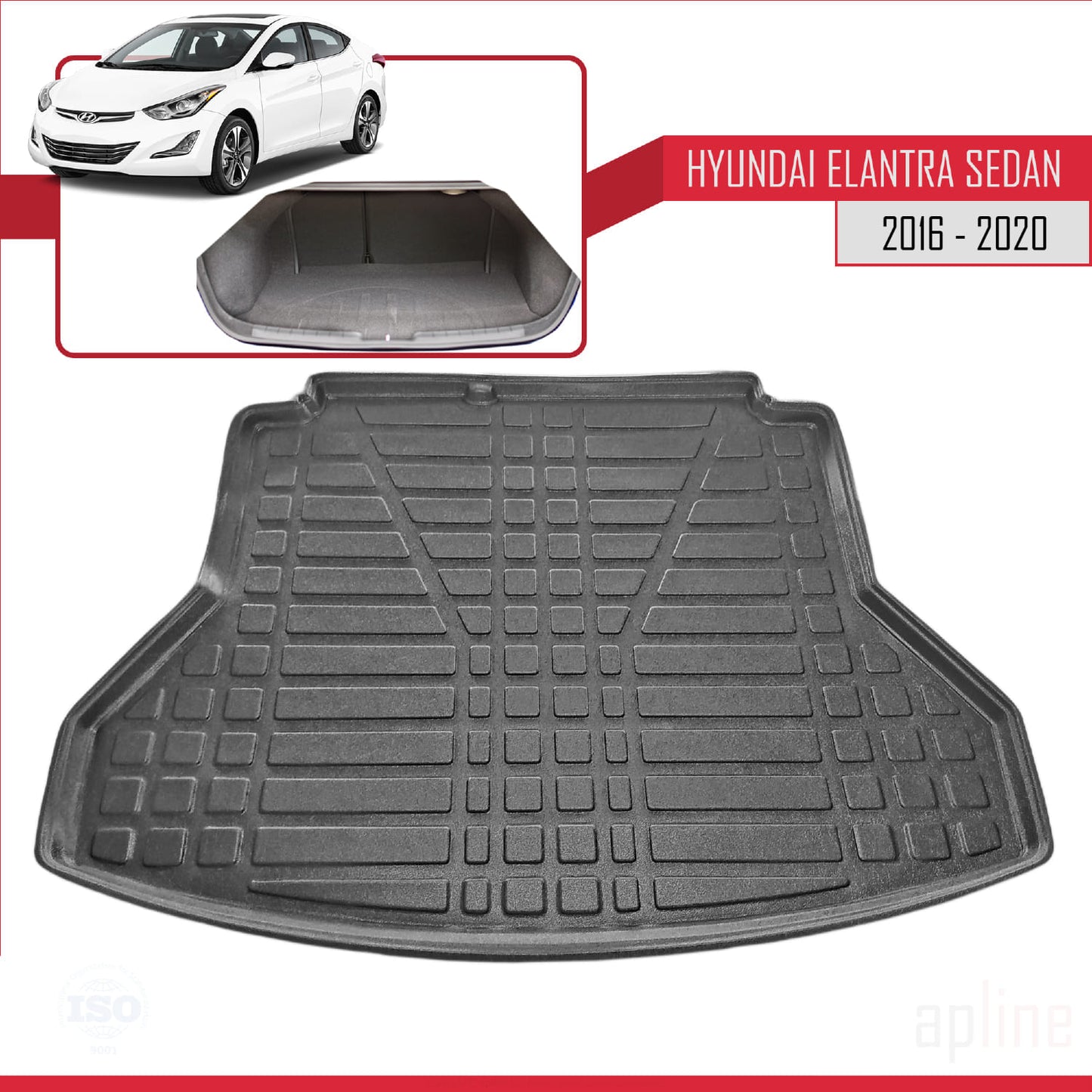 Compatible with Hyundai Elentra 6 2016-2020 Flexible Trunk Mats Cargo Liner Black