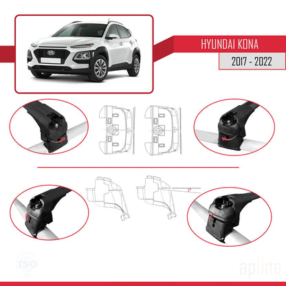 Kompatibel mit Hyundai Kona (OS) 2017-2022 ACE-2 Relingträger Dachträger Auto Gepäckträger Schwarz Aluminium 2 Stangen