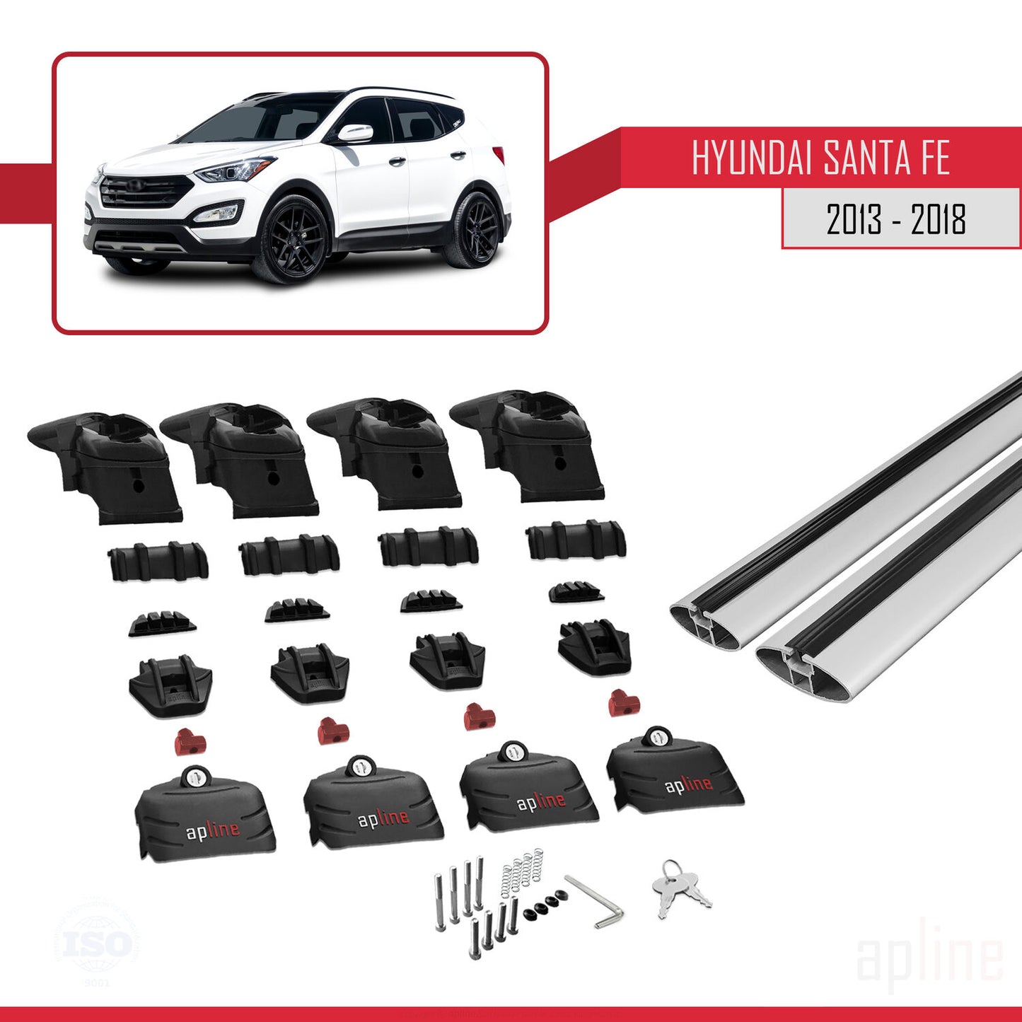 Compatible with Hyundai Santa Fe 3 (DM) 2013-2018 ACE-2 Car Roof Rack Cross Bar Grey Aluminium 2 Bars