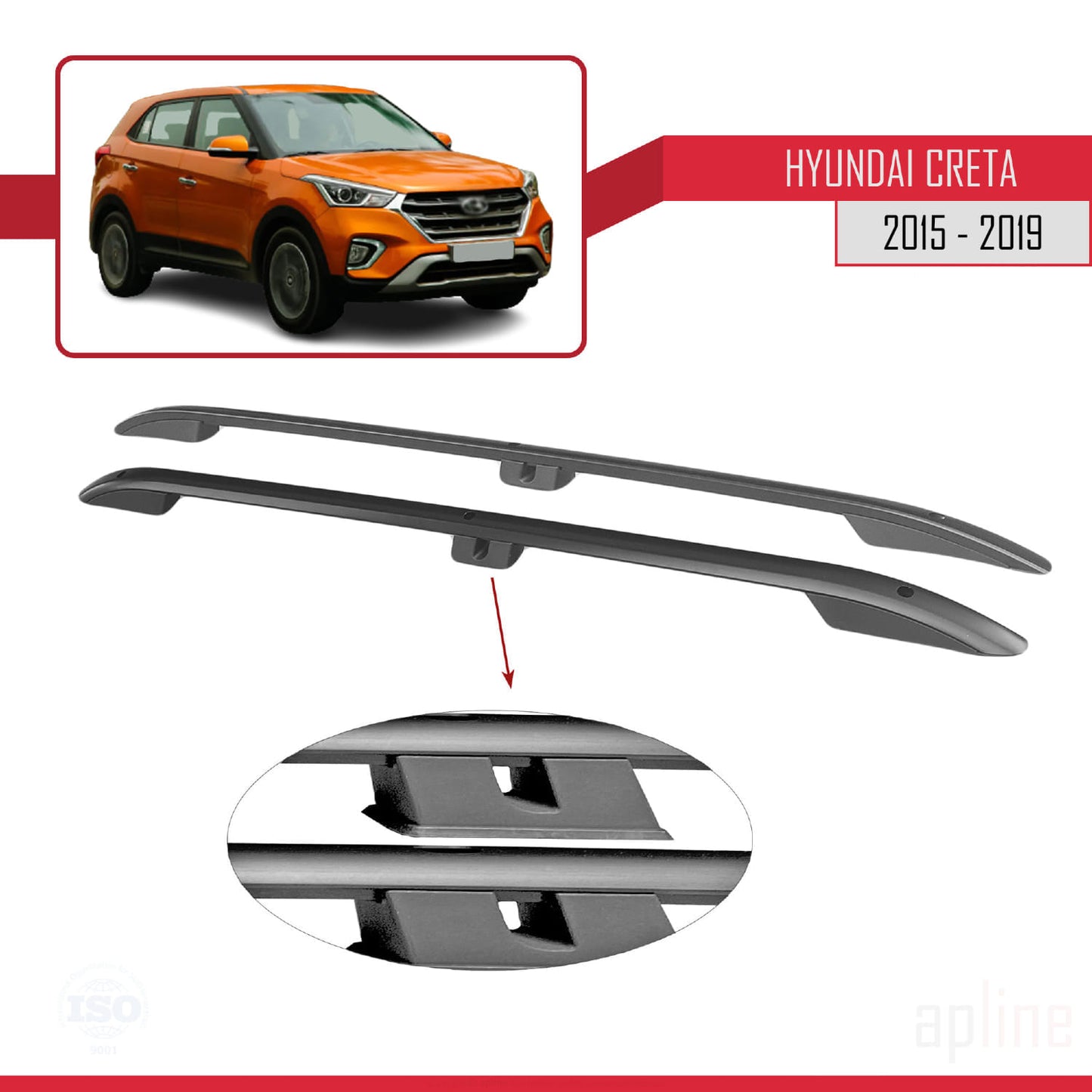 Compatible with Hyundai Creta 2015-2019 (Short Wheelbase L1/H1) Roof Rails Roof Rack Luggage Carrier (Adhesive Model) Black