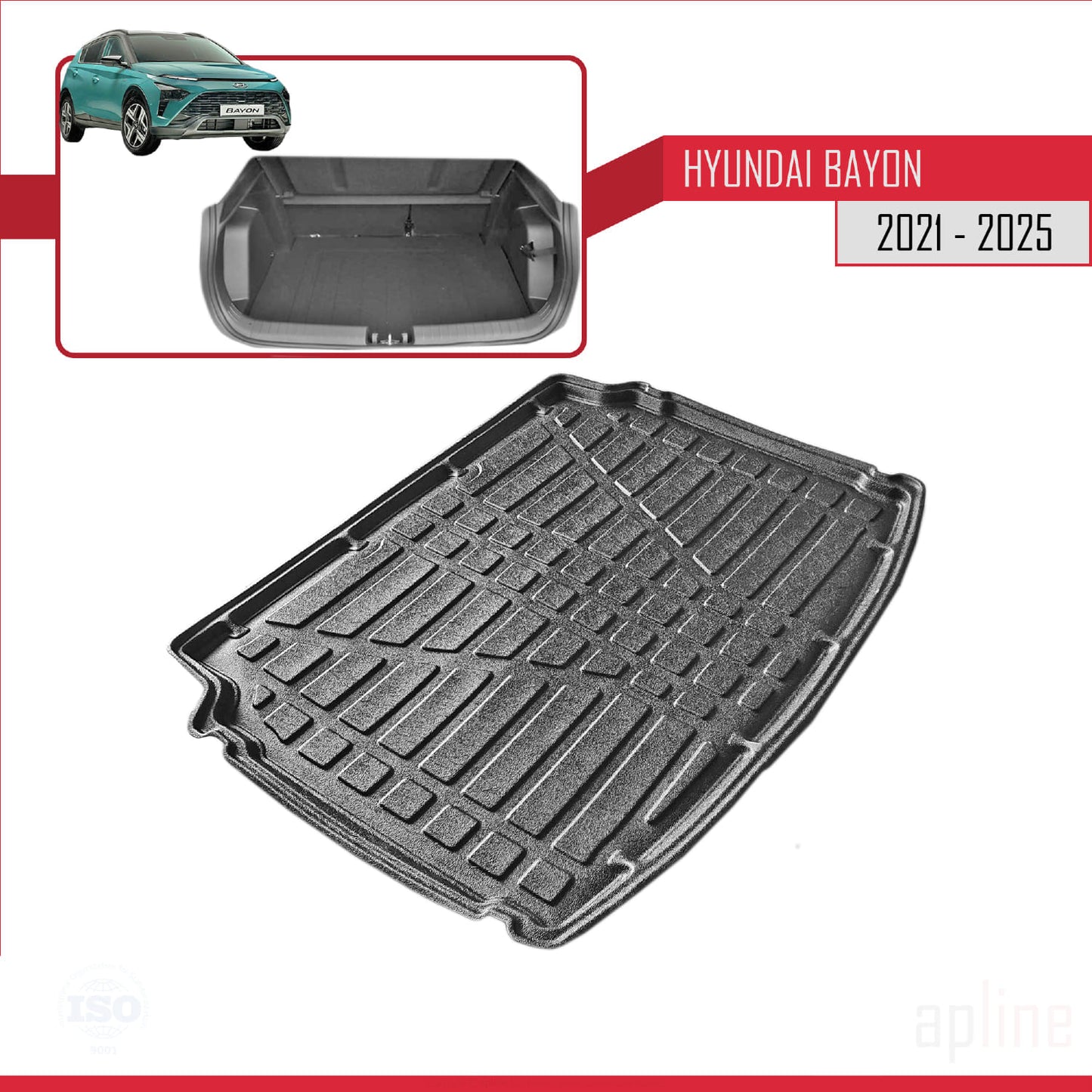Compatible with Hyundai Bayon (BC3) 2021-2025 Flexible Trunk Mats Cargo Liner Black