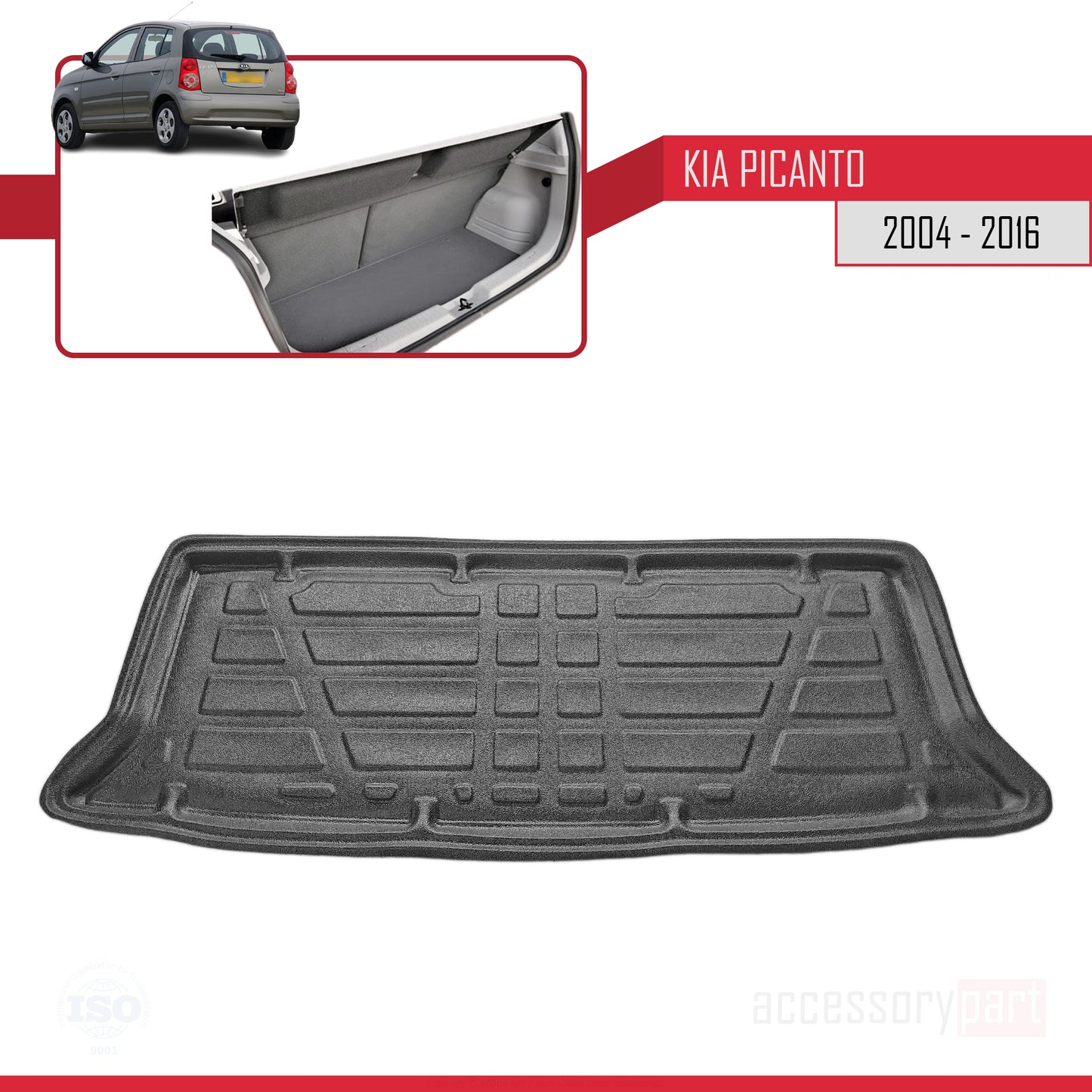Tapis de Coffre pour Kia Picanto 2004-2016 Flexible NOIR
