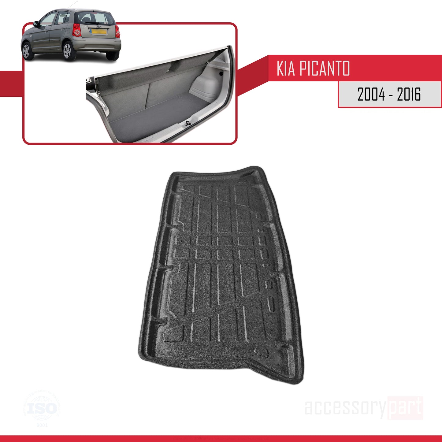 Compatible with Kia Picanto (SA) 2004-2016 Flexible Trunk Mats Cargo Liner Black