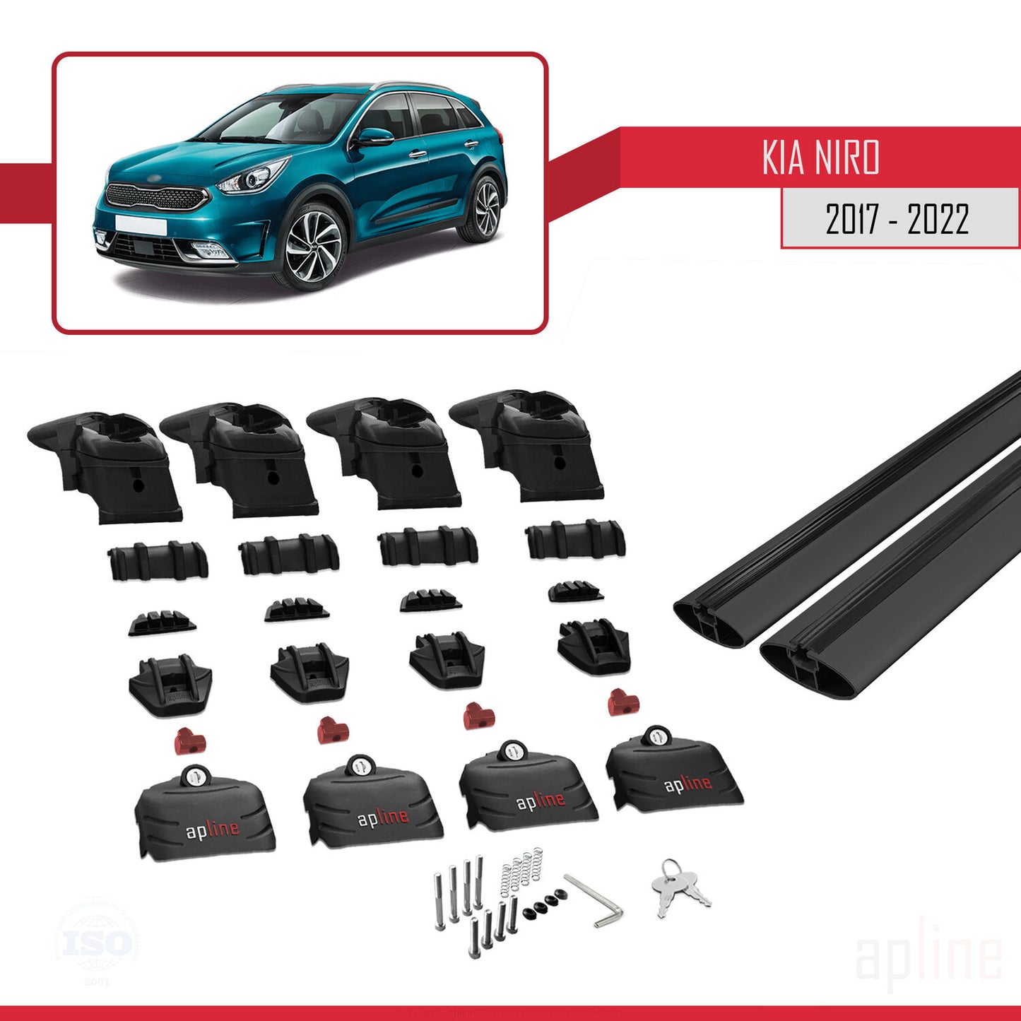 Kompatibel mit Kia Niro (DE) 2017-2022 ACE-2 Relingträger Dachträger Auto Gepäckträger Schwarz Aluminium 2 Stangen