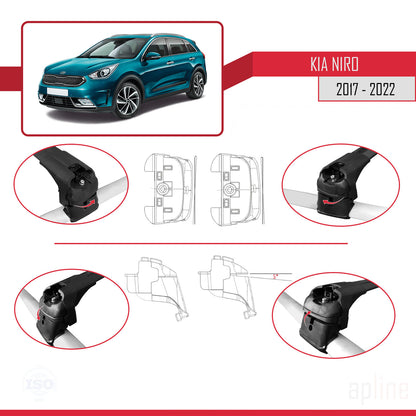 Kompatibel mit Kia Niro (DE) 2017-2022 ACE-2 Relingträger Dachträger Auto Gepäckträger Schwarz Aluminium 2 Stangen