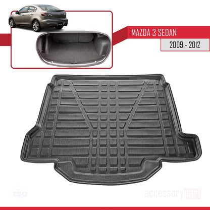 Tapis de Coffre pour Mazda Mazda 3 Berline 2009-2012 Flexible NOIR