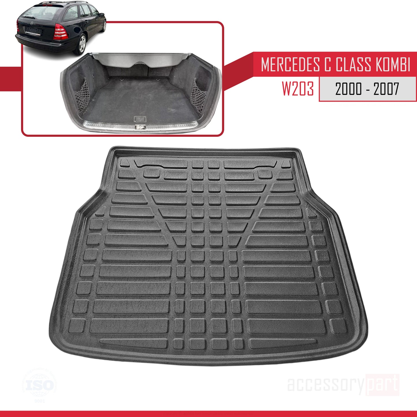 Tapis de Coffre pour Mercedes C Class (S203) 2000-2007 Flexible NOIR